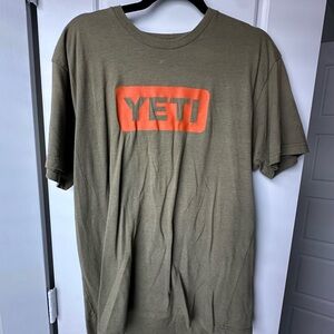 Yeti Olive Green Short Sleeve Tee with Orange Logo